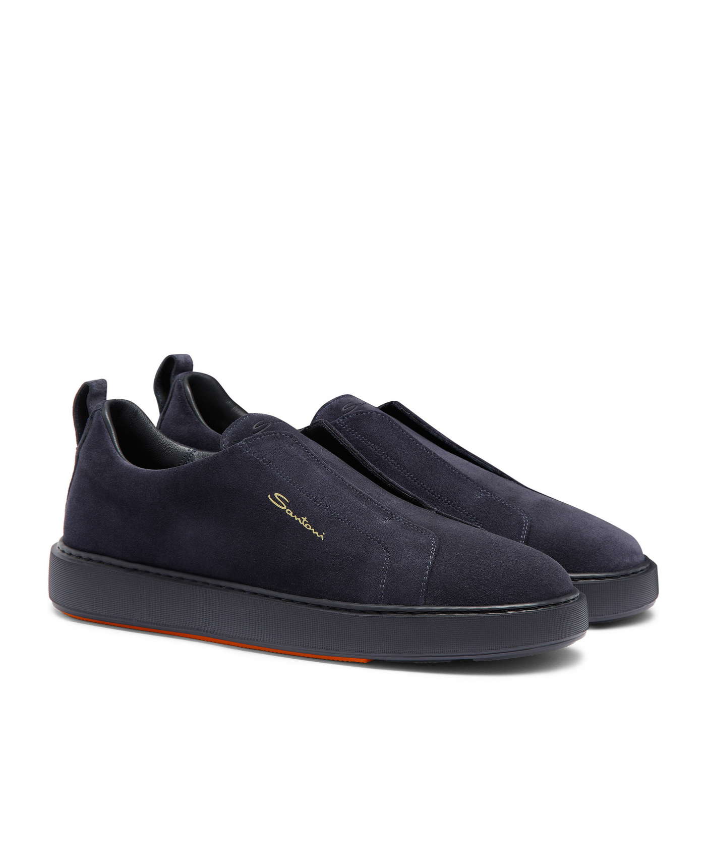 Santoni Midnight Blue Calf Suede Slip-on Sneakers In Black
