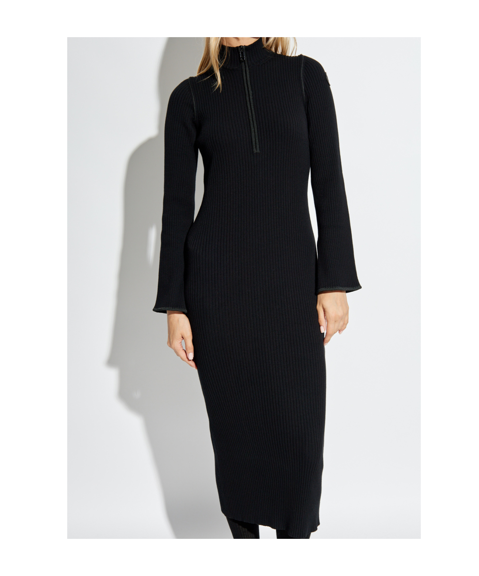 Moncler Half-zip Knit Crepe Midi Dress In Black