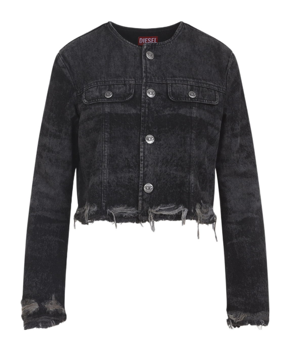 Diesel De-graffy Cropped Denim Jacket In Black