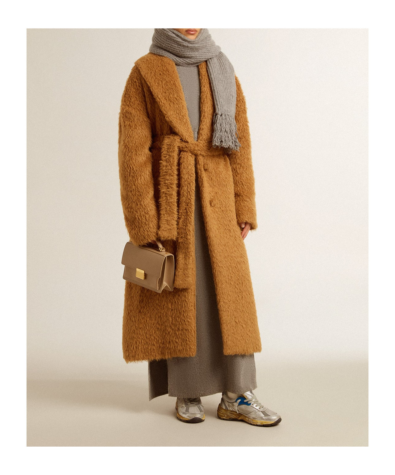 Golden Goose Belted Over Coat In Brown