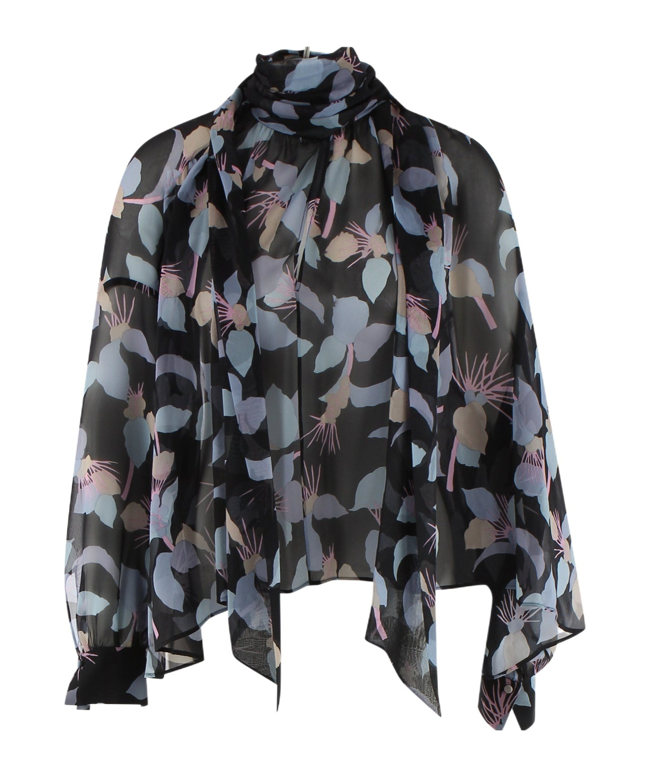 Chloé Floral-print Chiffon Neck-scarf Top In Black