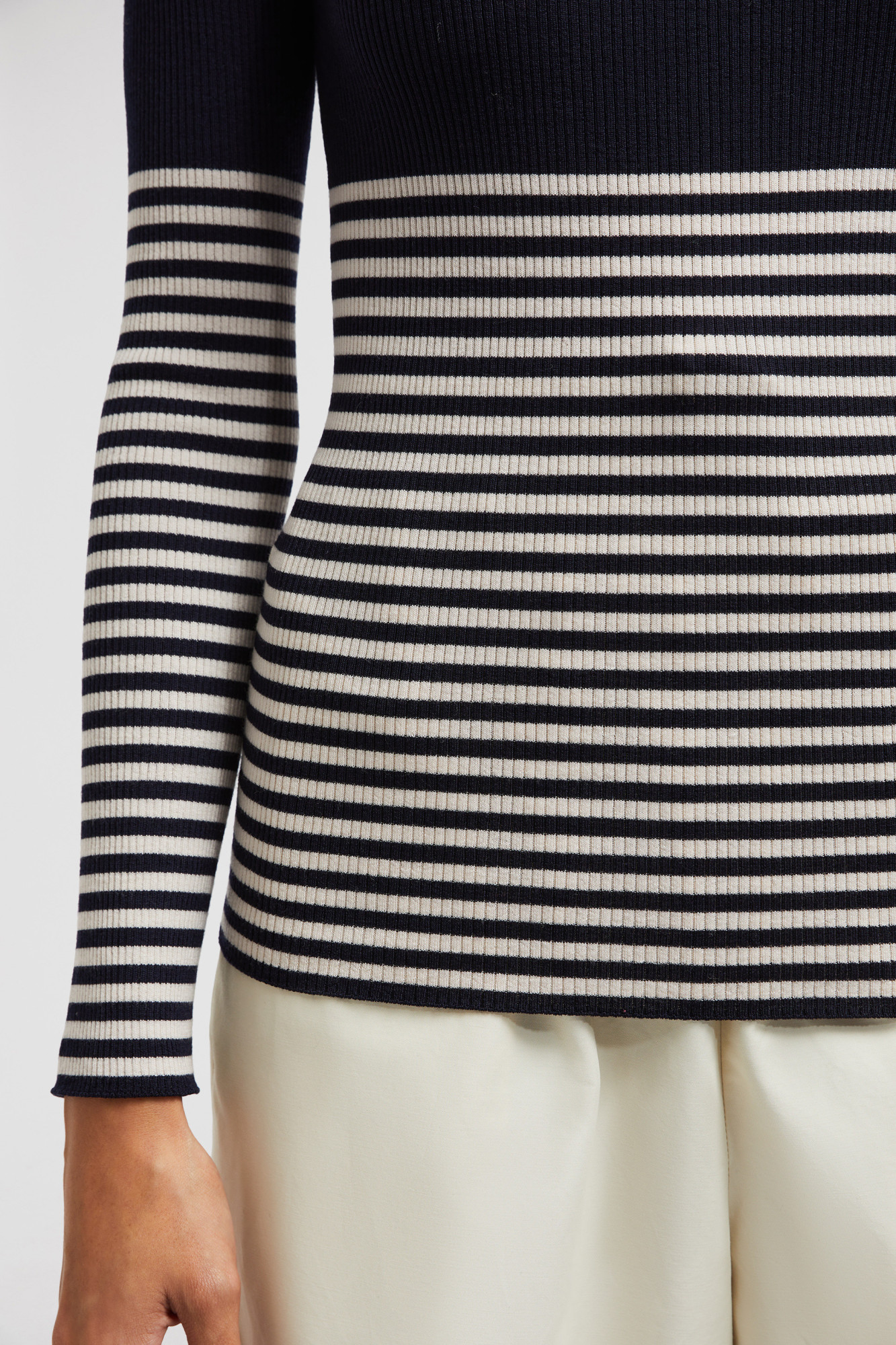 Moncler White & Blue Striped Wool Turtleneck In Black