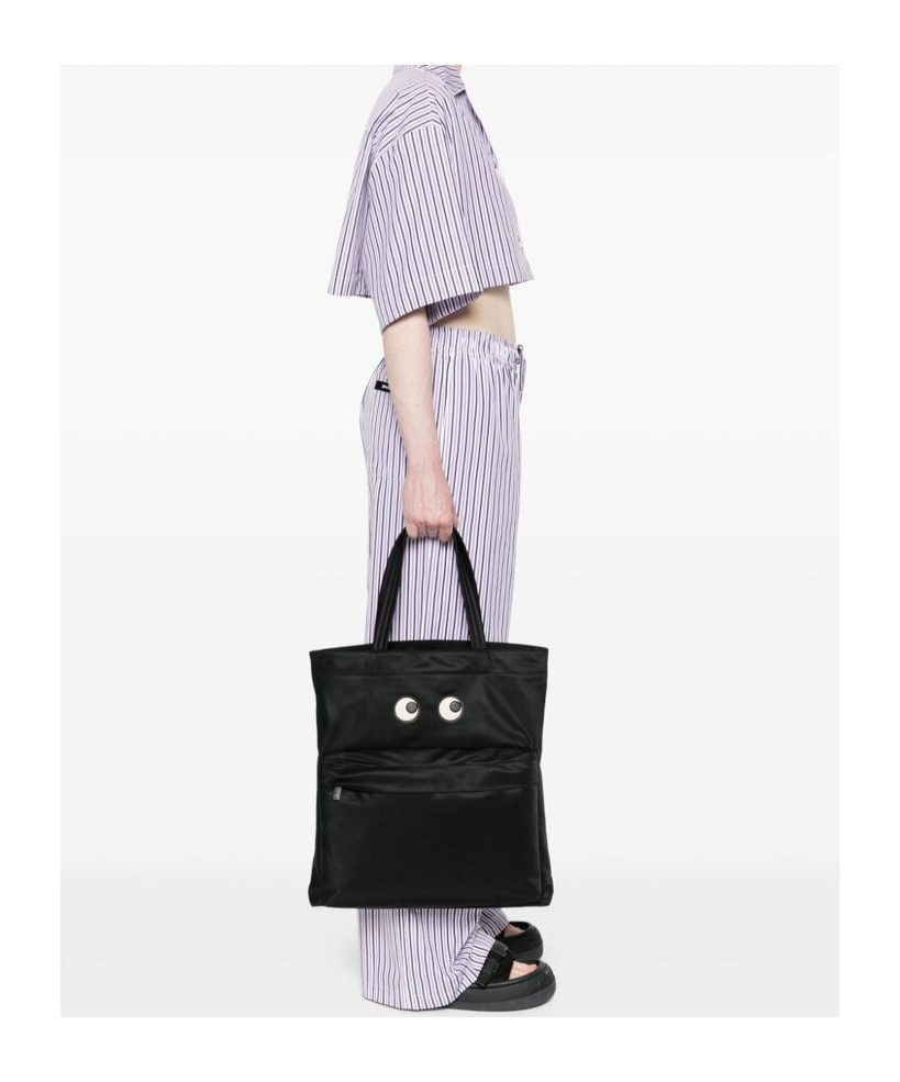 Anya Hindmarch Women Black Nylon Eyes Shopping Bag
