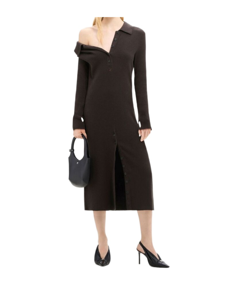 Courrèges Multi-button Midi Wool Dress In Black