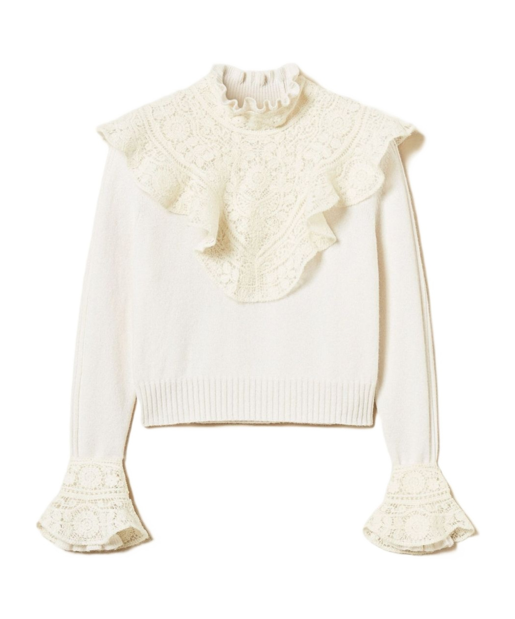 Twinset Lace-trimmed Ruffled Jumper In Neutral