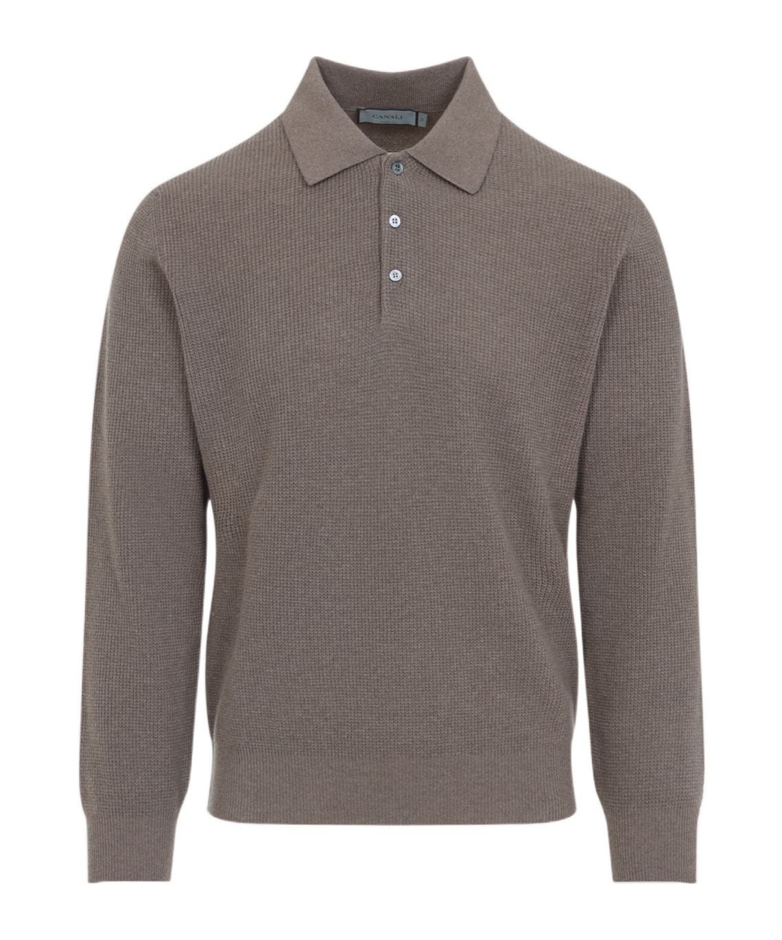 Canali Taupe Brown Wool Long Sleeves Suede Detail Polo In Gray