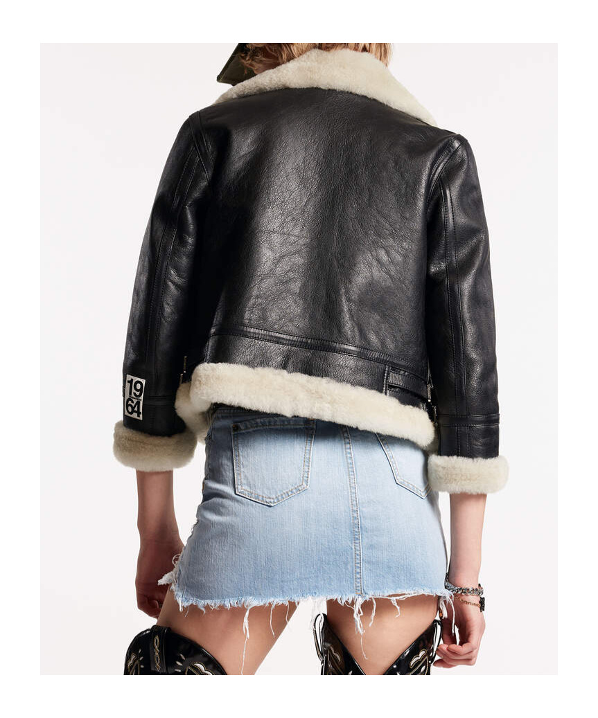 Dsquared2 Short Shearling Collar Jacket With Side Pockets In Black