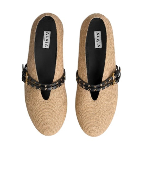 Alaïa Paper Straw Flat Ballerinas Scarpe Basse Beige In White
