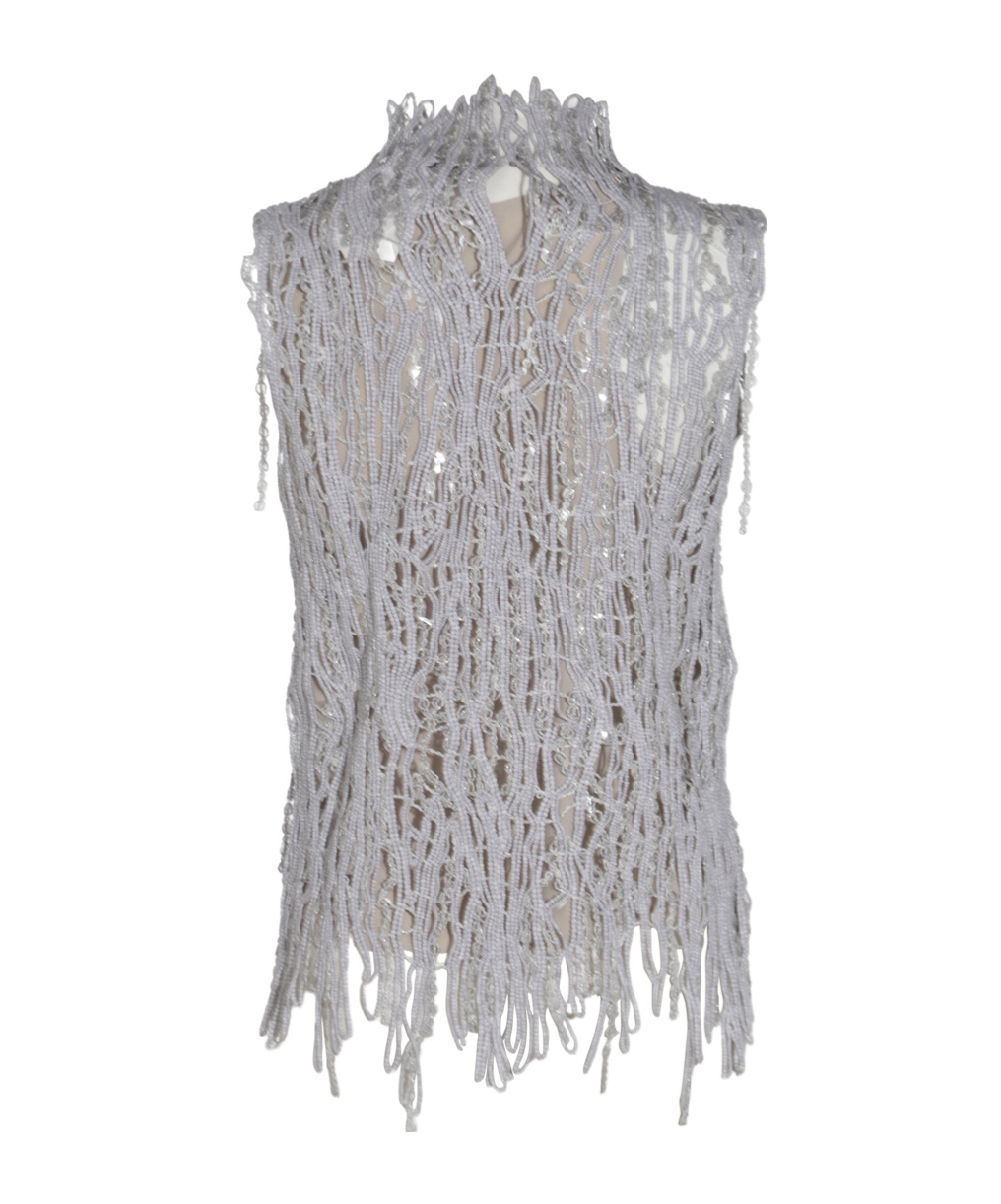 Brunello Cucinelli Fringe-detailed Sleeveless Top In Gray