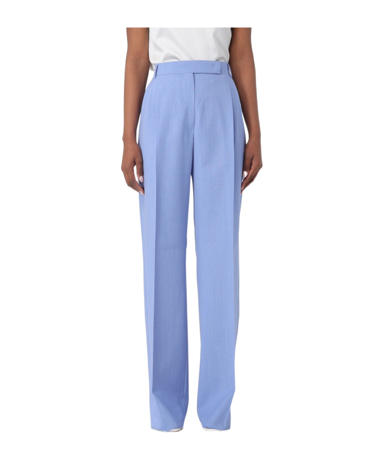 Max Mara Wool Wide-leg Casual Pants In Blue