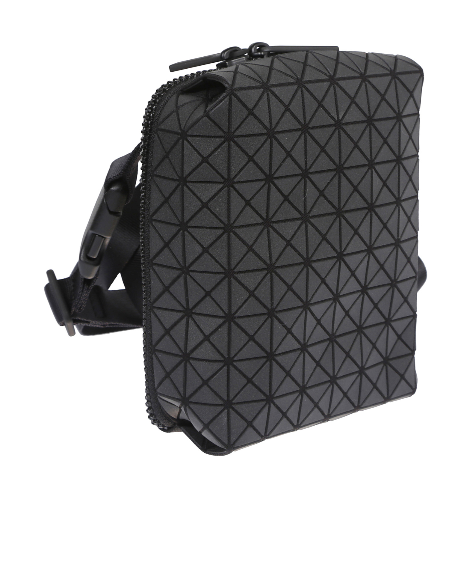 Bao Bao Issey Miyake Geometric Texture Leather Shoulder Bag With Zip Closure In Black