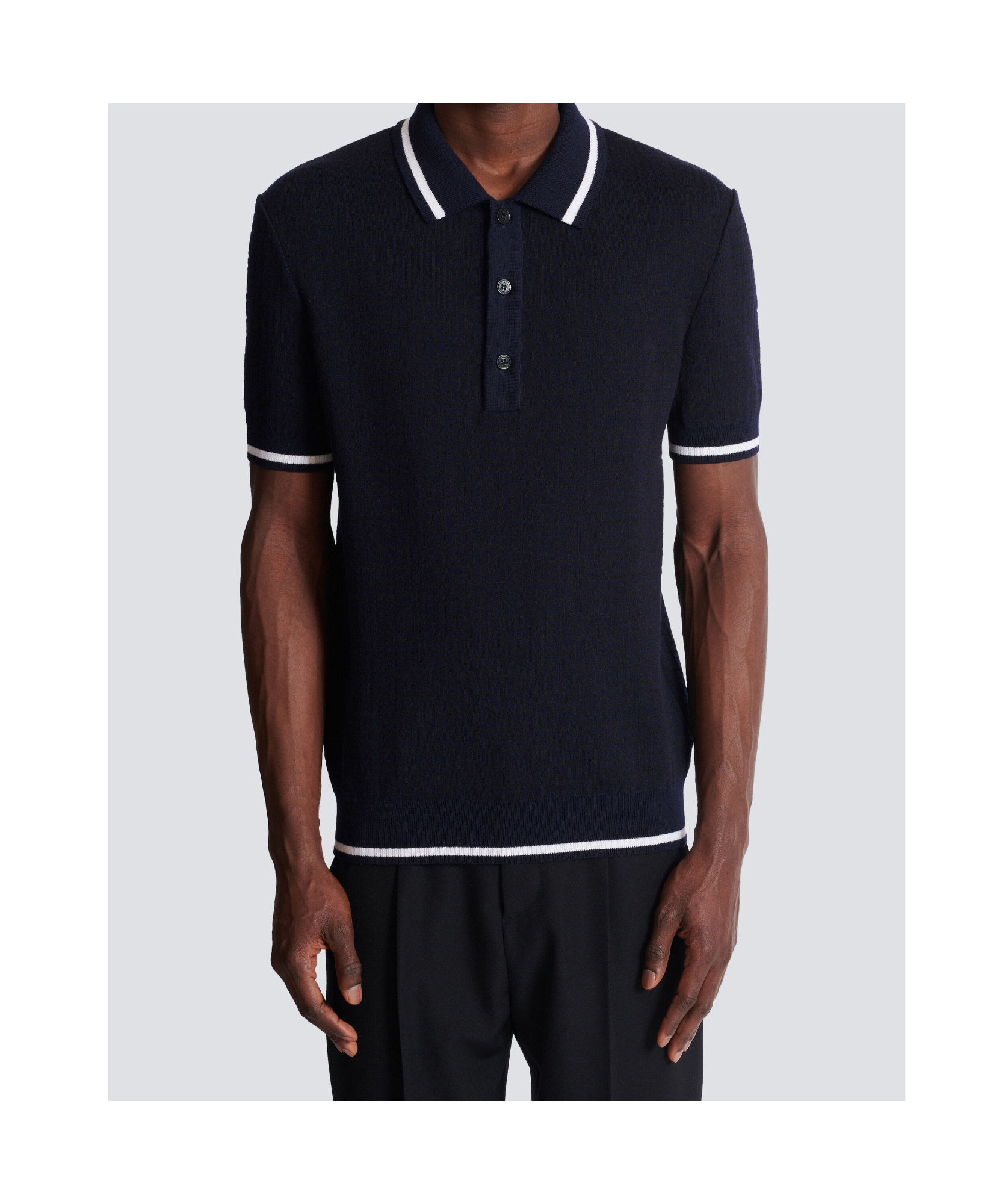 Balmain Monogrammed Merino Wool Polo Shirt In Multi