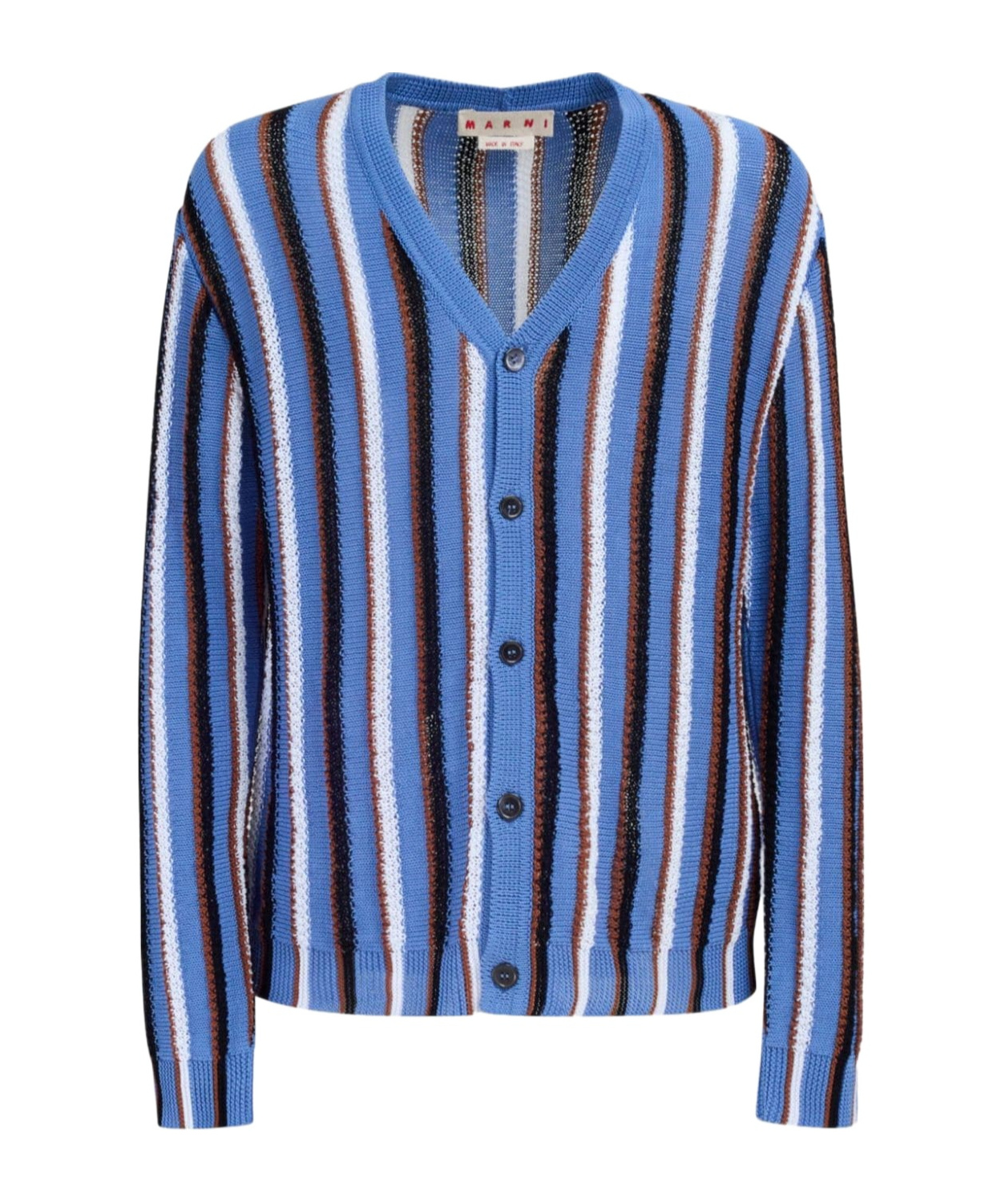 Marni Cotton Cable Striped Crochet Opal Cardigan Sweater Blue In Blue