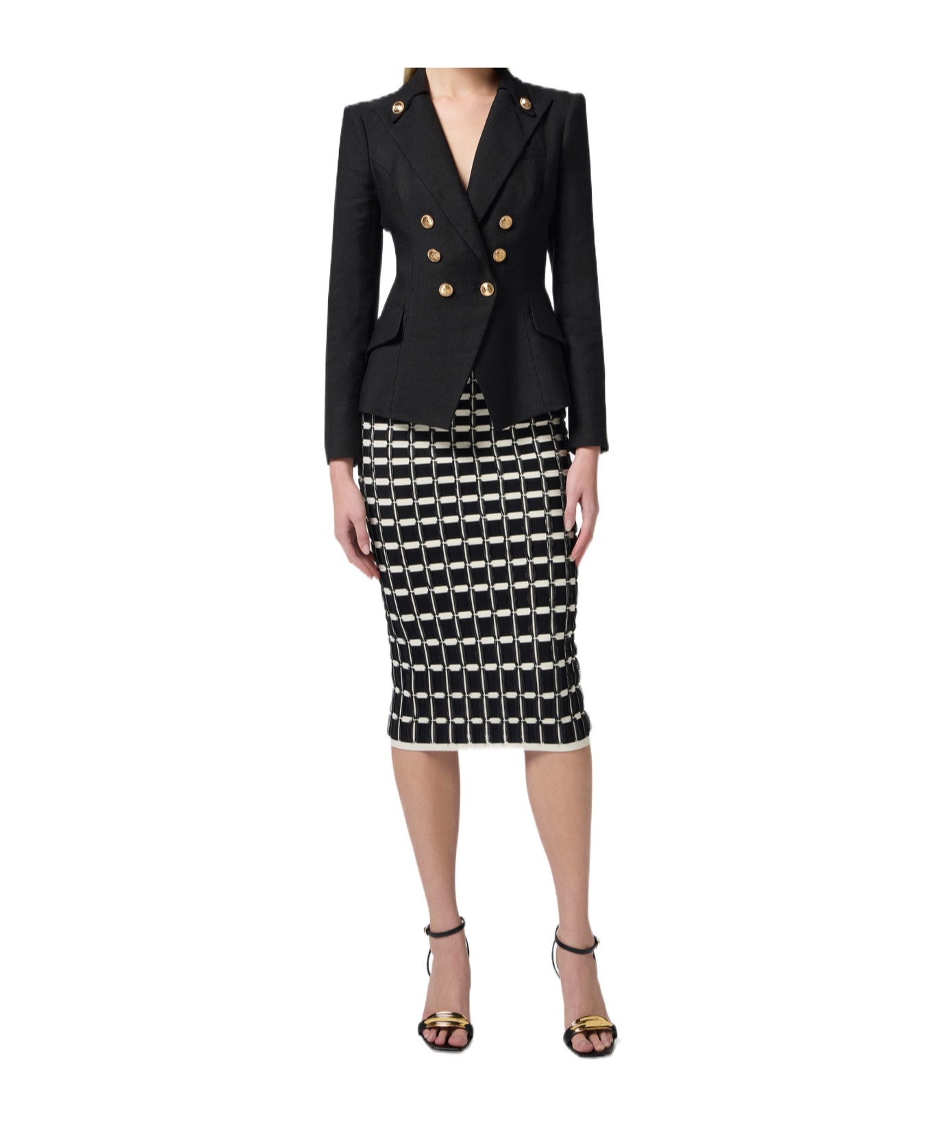 Elisabetta Franchi Double-breasted Black Jacket With Flap Pockets In Black