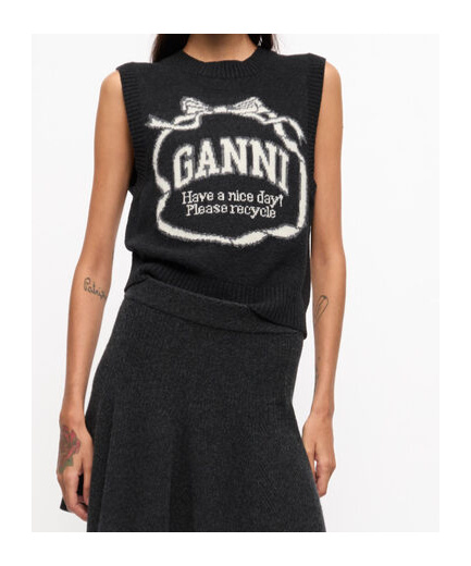 Ganni Logo Intarsia Wool-blend Sweater Vest In Black