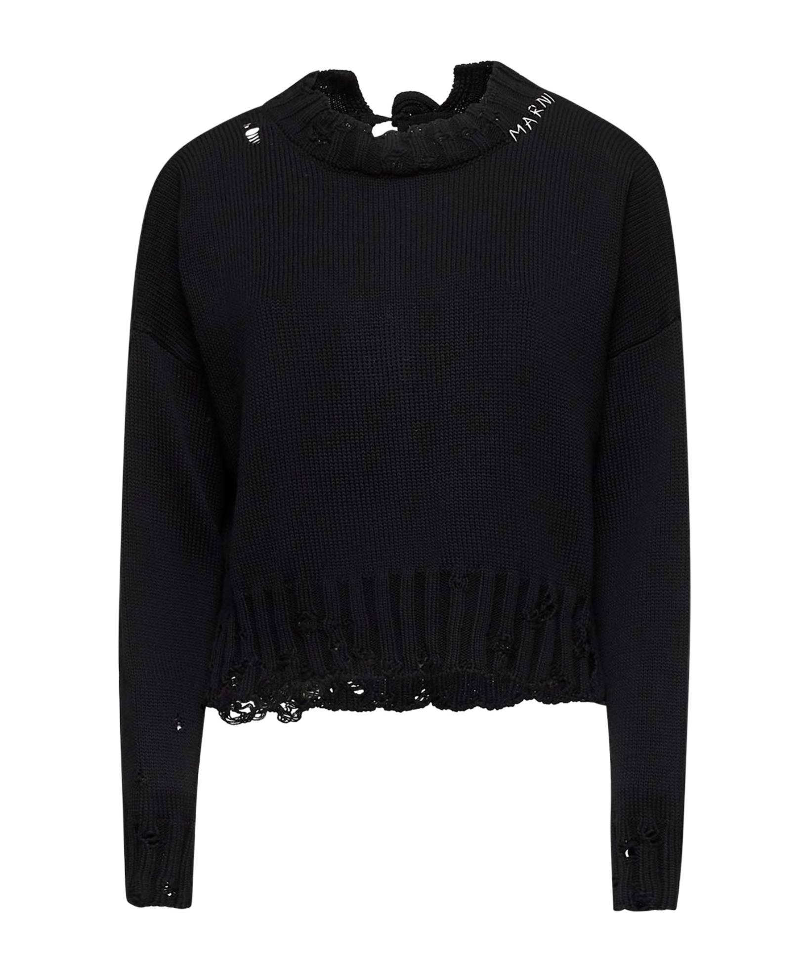 Marni Black Cotton Crop Sweater In Black