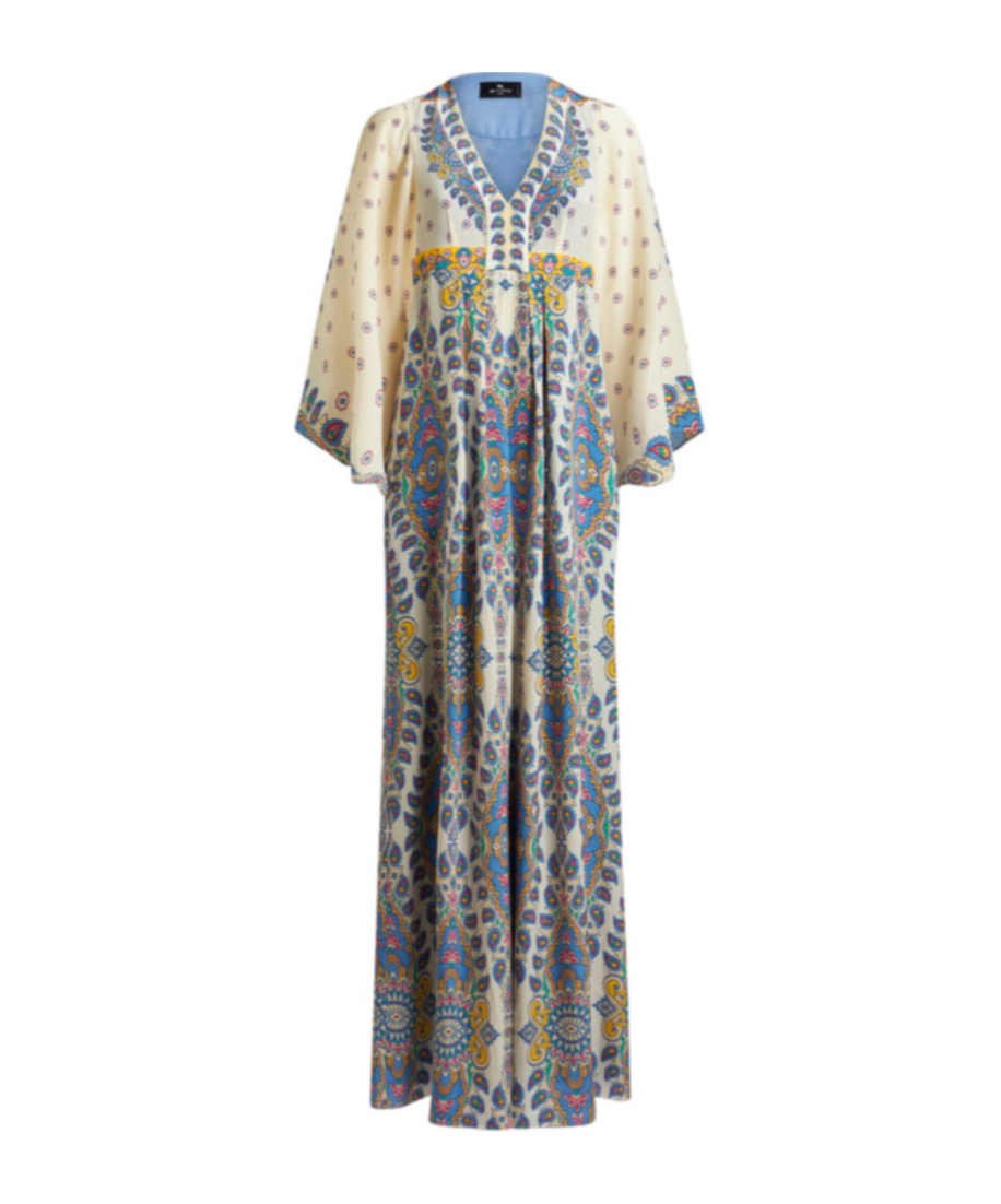 Shop Etro Long Printed Silk Dress In Nude