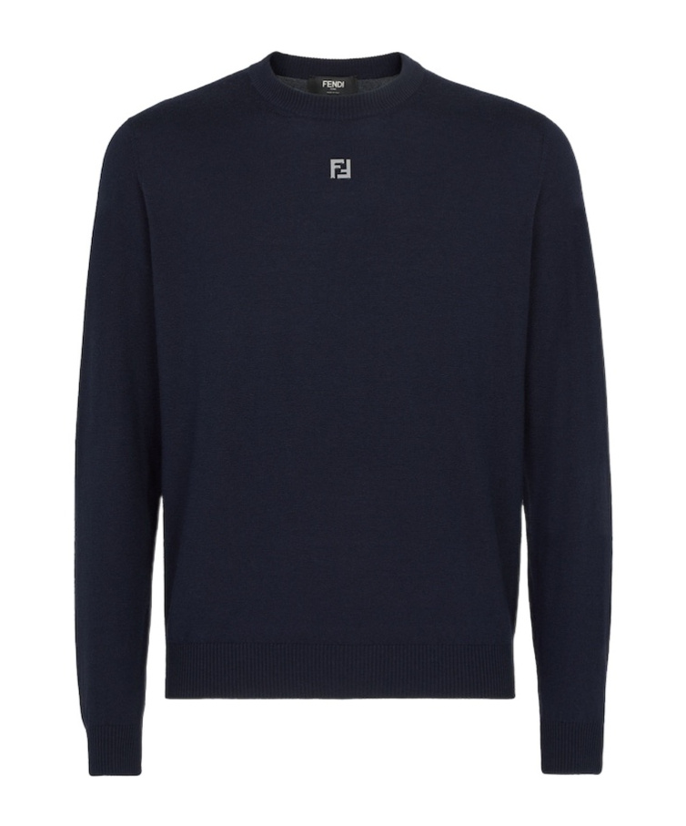 Fendi Wool Sweater With Ff Metal Logo In Black