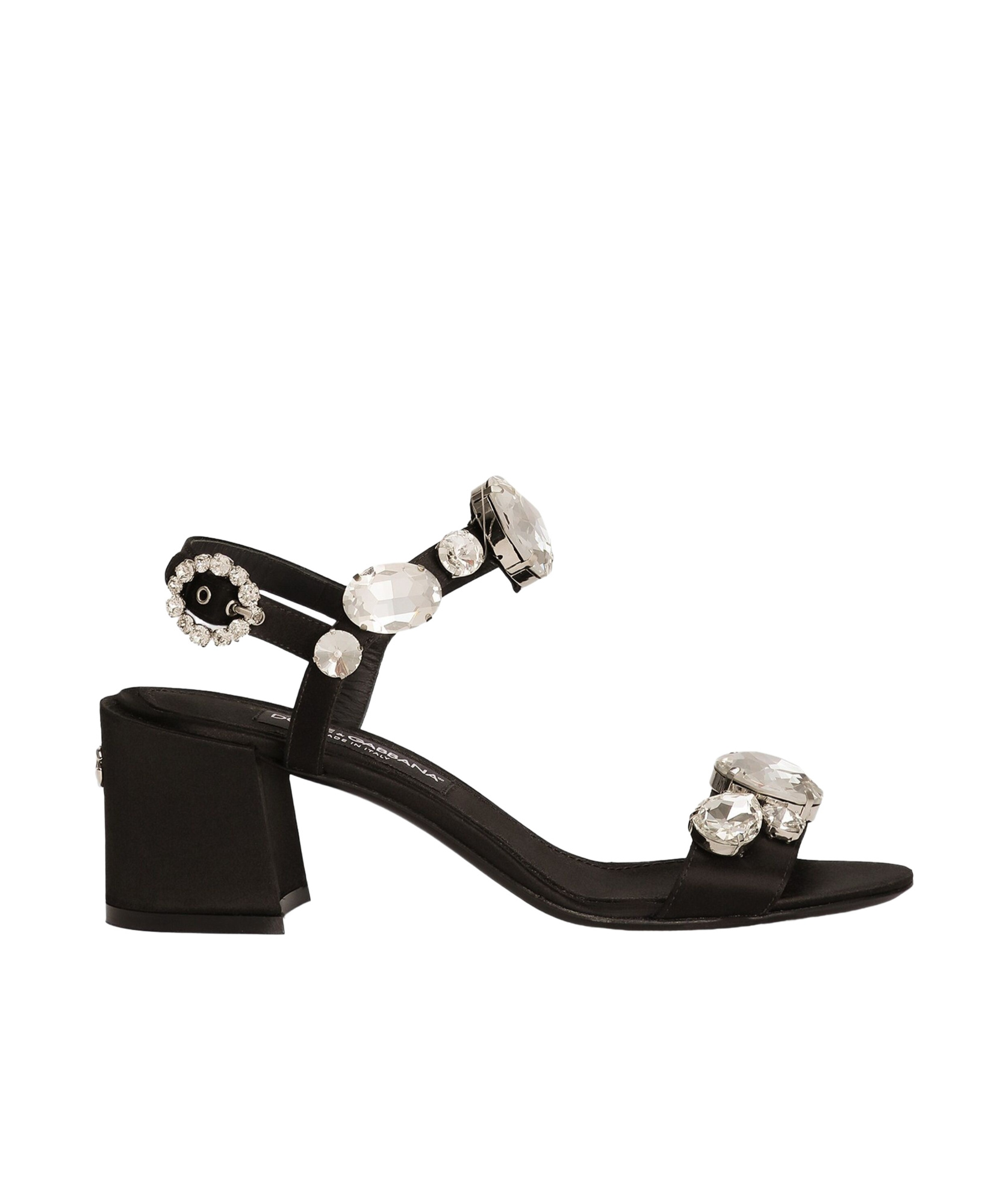 Dolce & Gabbana Satin Sandals With Gemstone Embellishment In Black