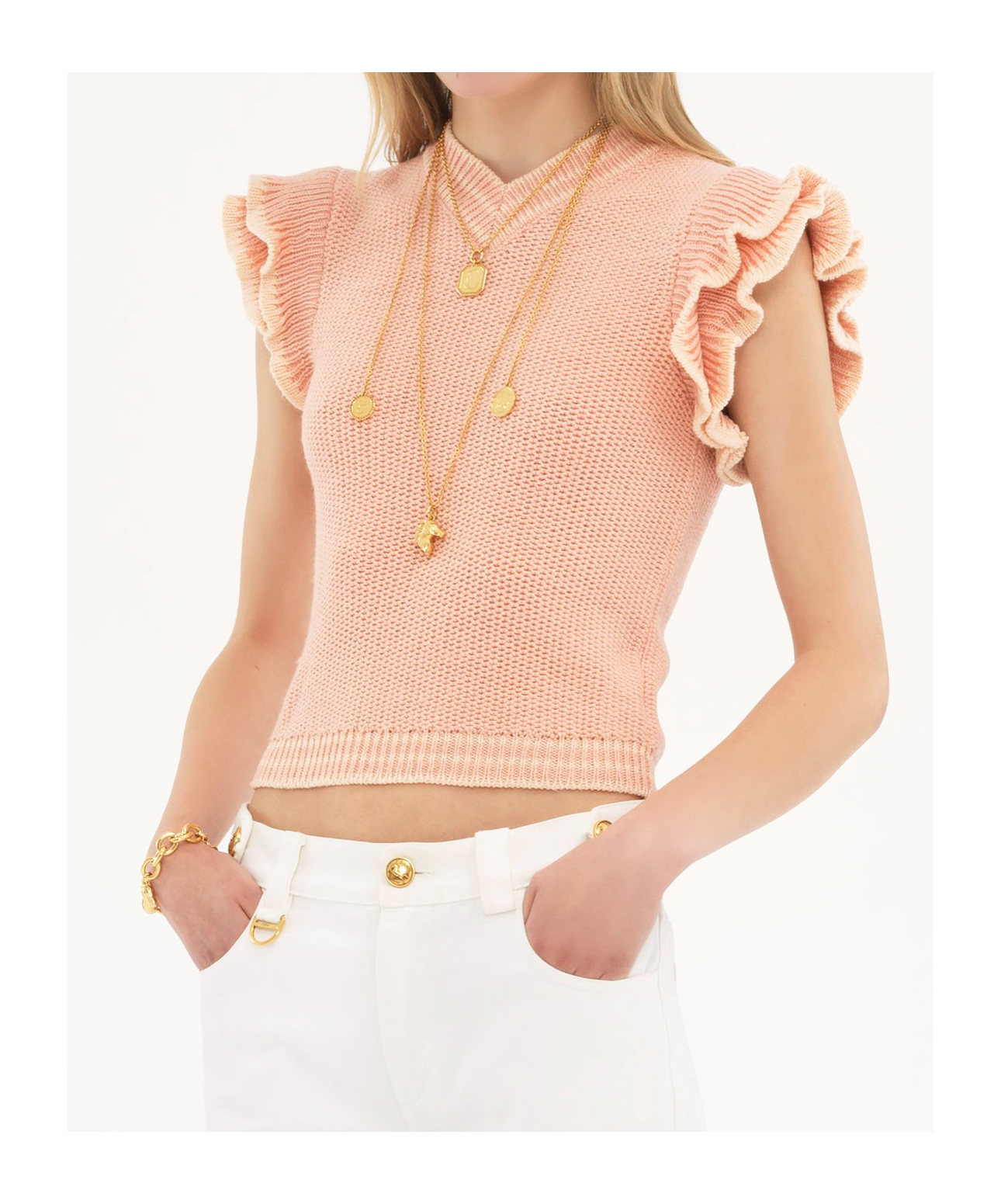 Chloé Short-sleeved Wool Sweater In Nude