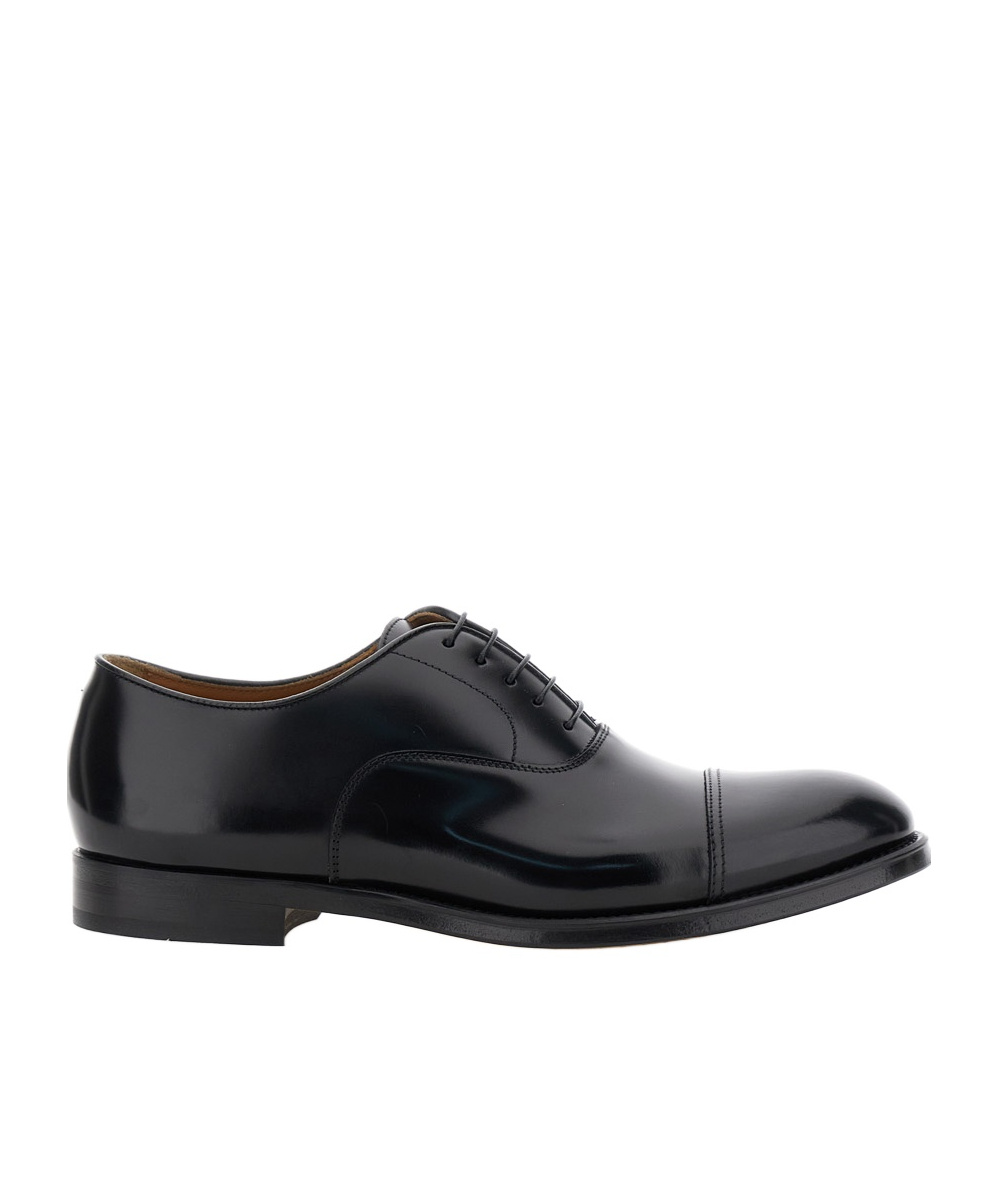 Doucal's Blue Oxford Shoes In Brushed Leather With Toe Cap In Black