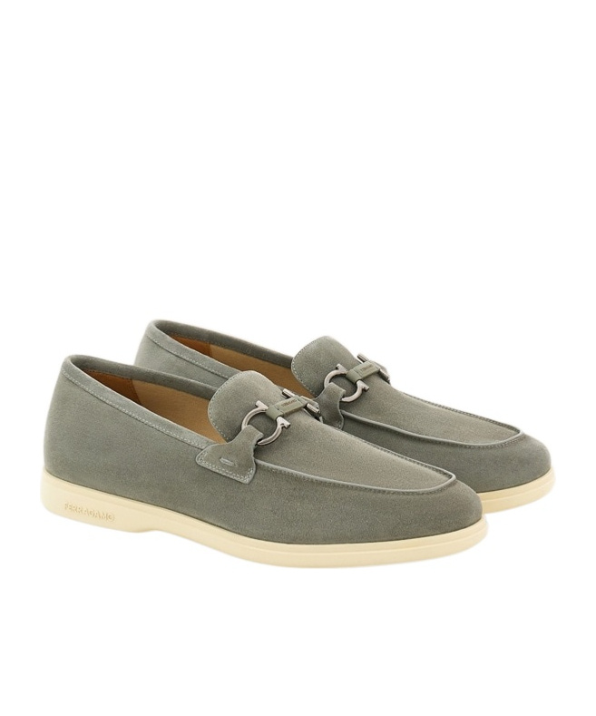 Ferragamo Casual Loafer With Gancini Ornament In Gray