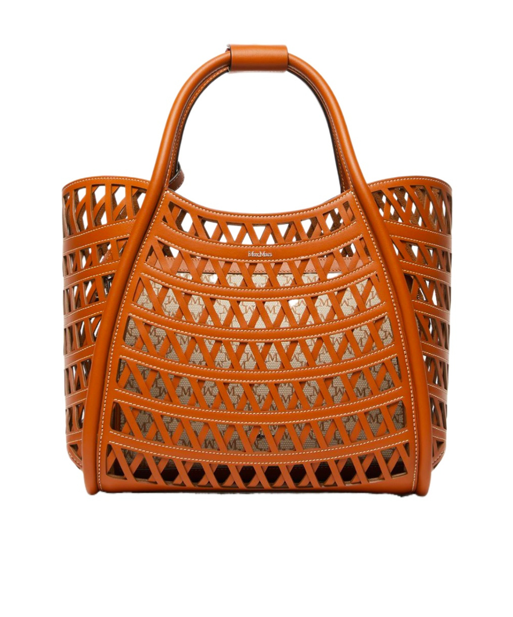 Max Mara Marines Weaving Perforated Leather Handbag With Internal Clutch In Light Brown