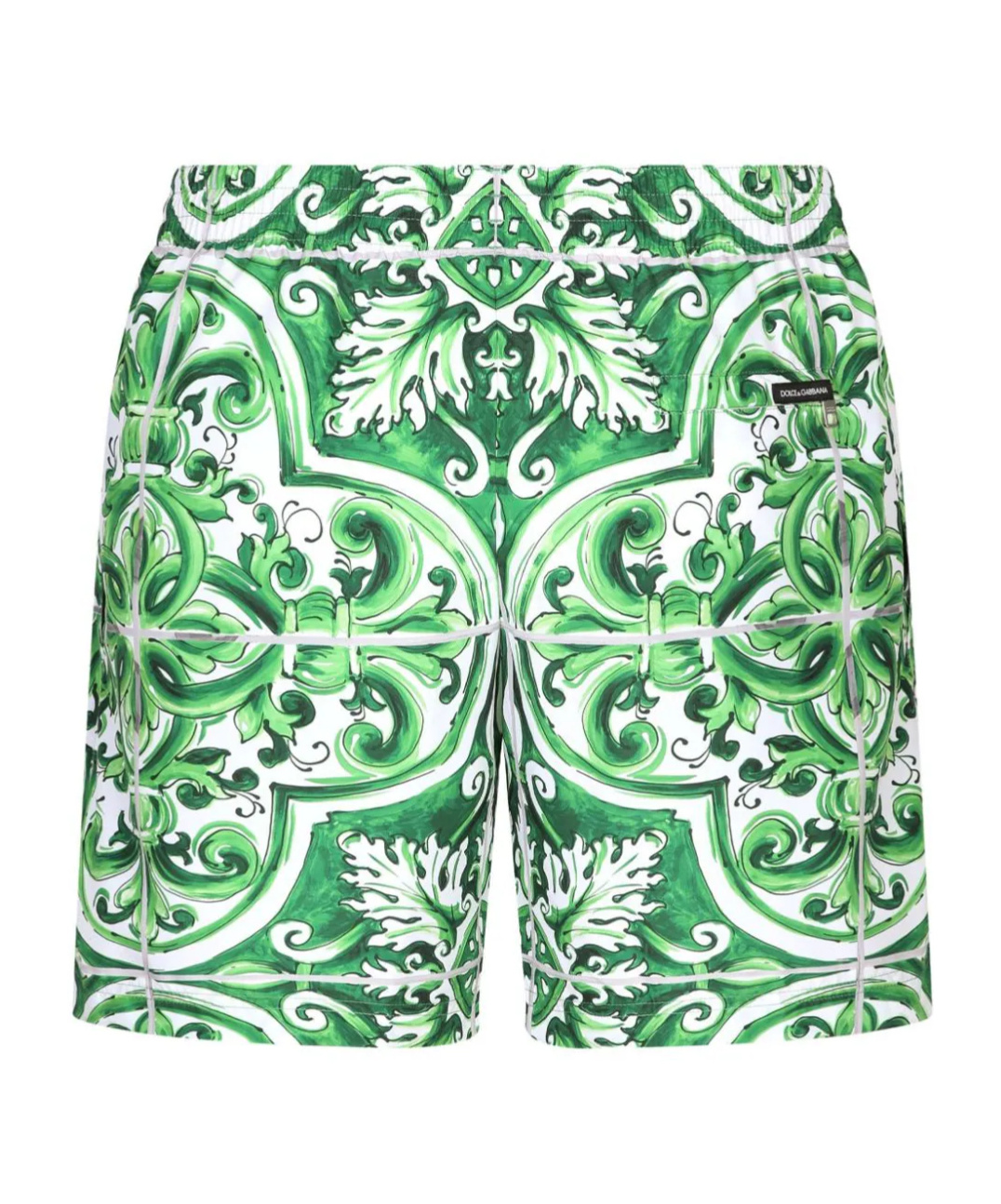 Shop Dolce & Gabbana Majolica-print Drawstring Swim Shorts In Green