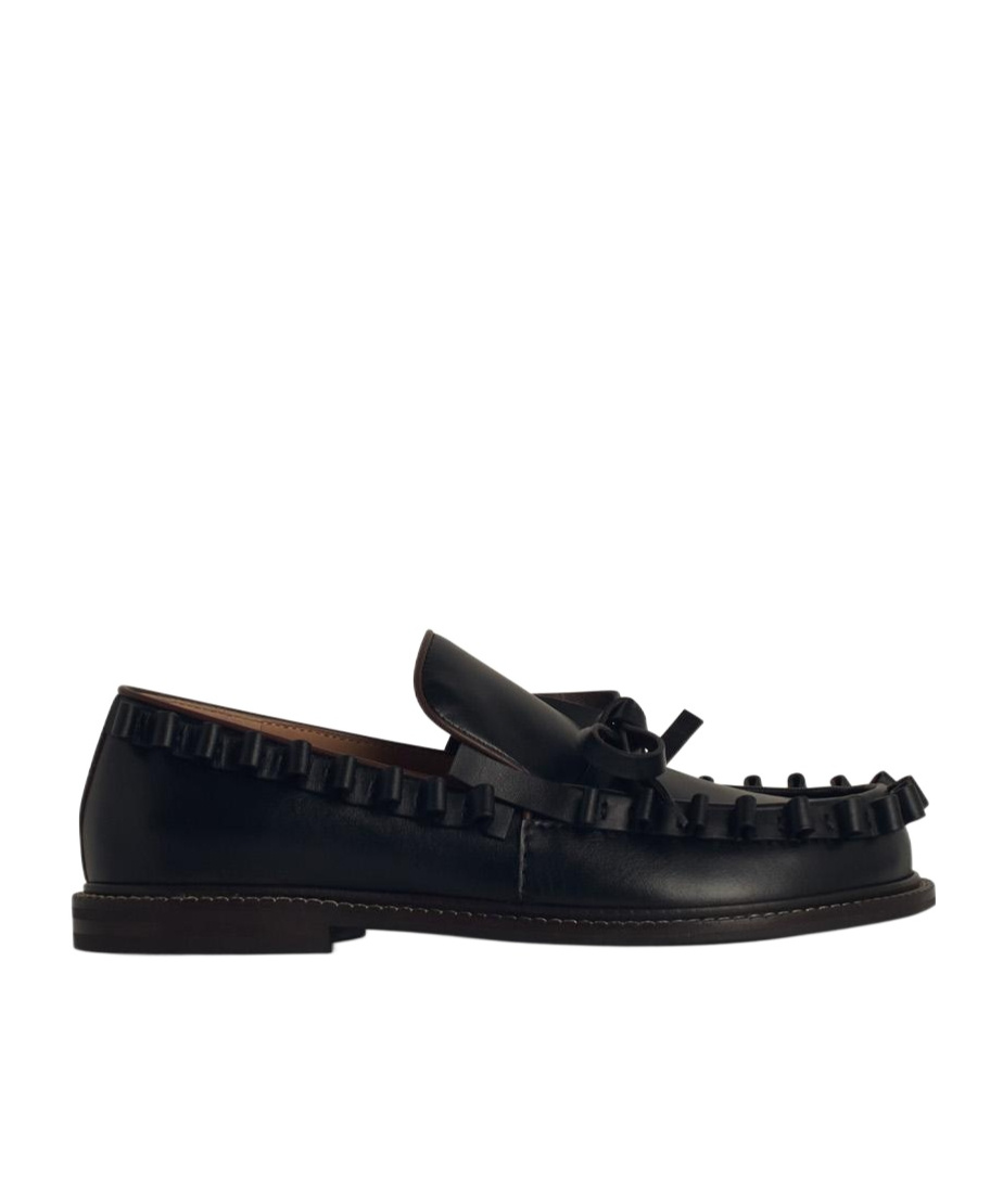 Jw Anderson Black Ruffle Leather Slip-on Loafers In Black