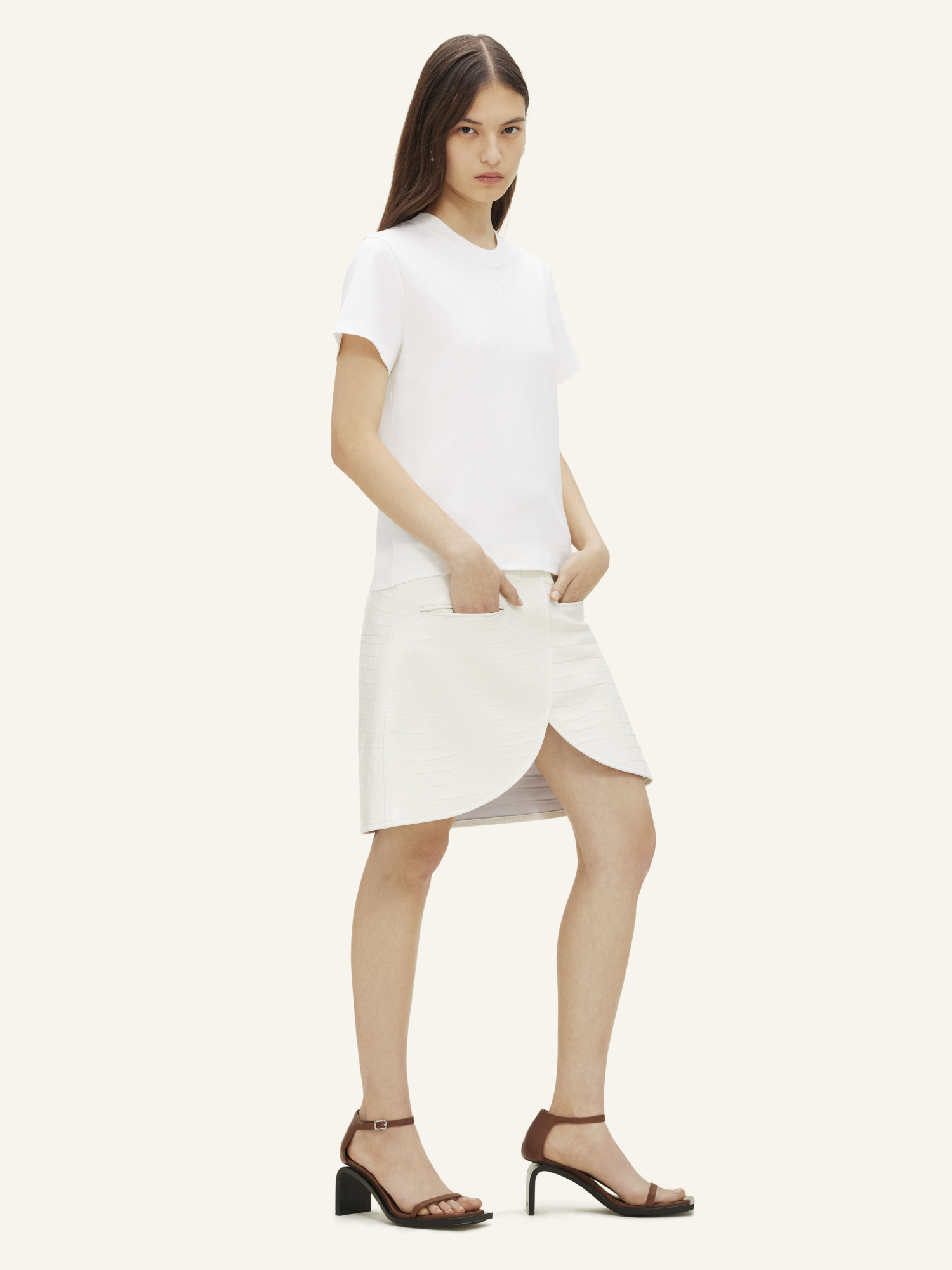 Courrèges Oval Alligator Printed Miniskirt In White