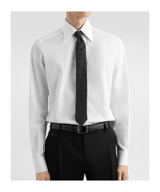 Dolce & Gabbana Black Tie With Tie Closure On The Rear And All-over Logo Embroidery In Silk Man In Black