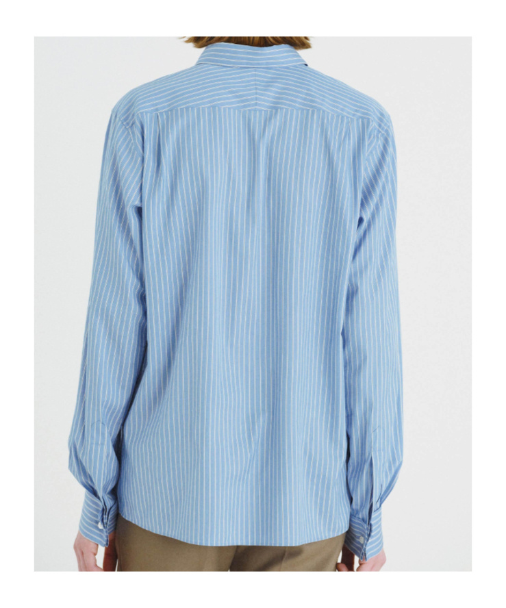 Auralee Cotton Silk Stripe Double-cuff Shirt In Blue