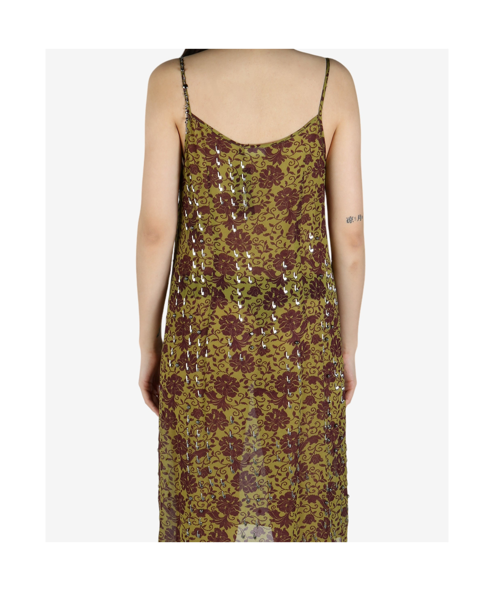 Dries Van Noten Green Beaded Midi Dress In Brown