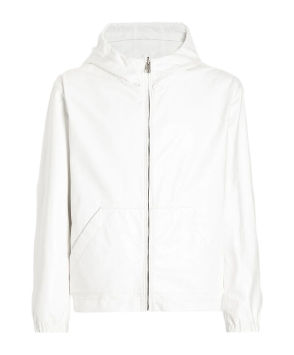 Dolce & Gabbana Leather And Fabric Jacket With Reversible Hood In White