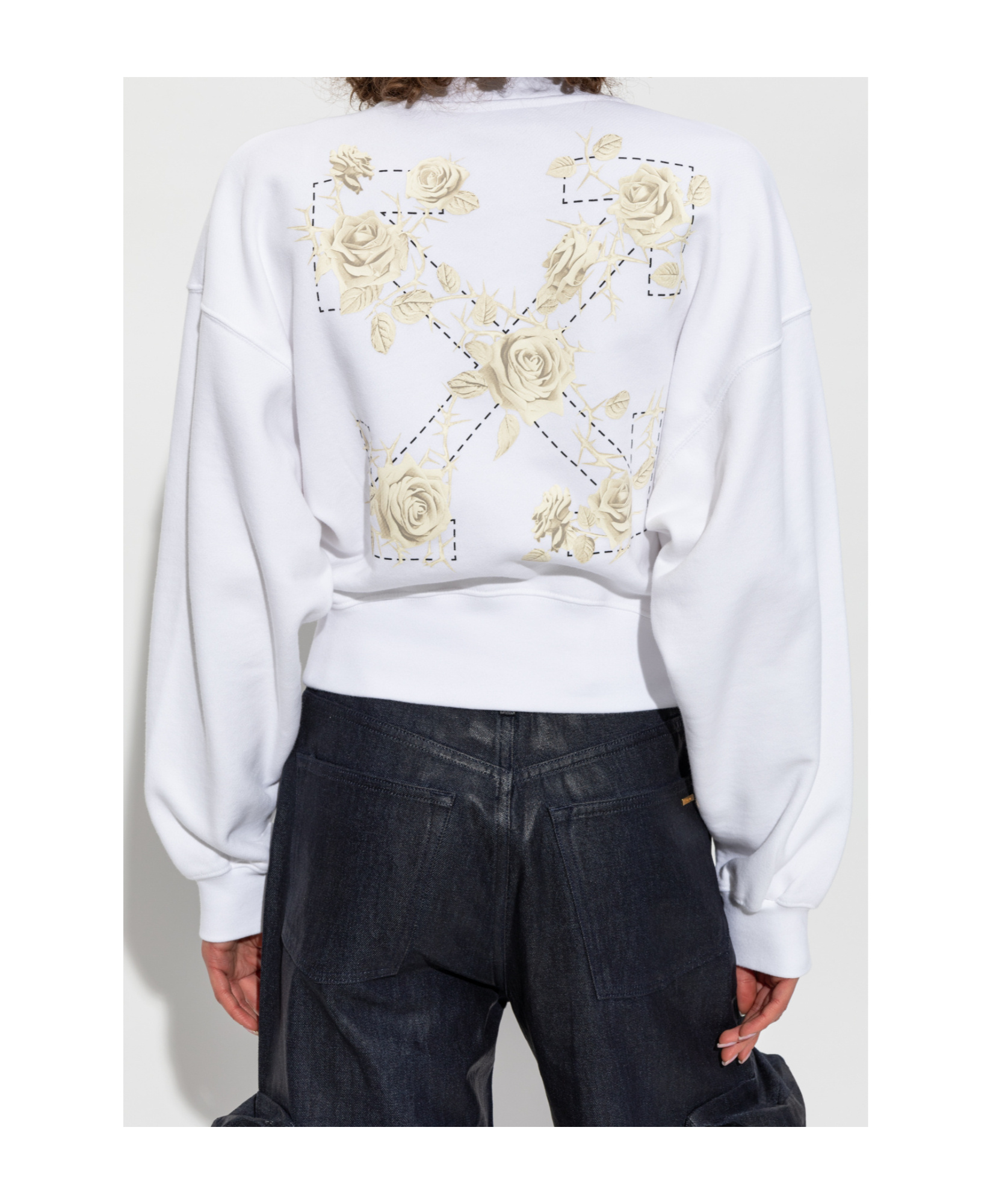 Off-white Roses Arrows Cropped Sweatshirt In White