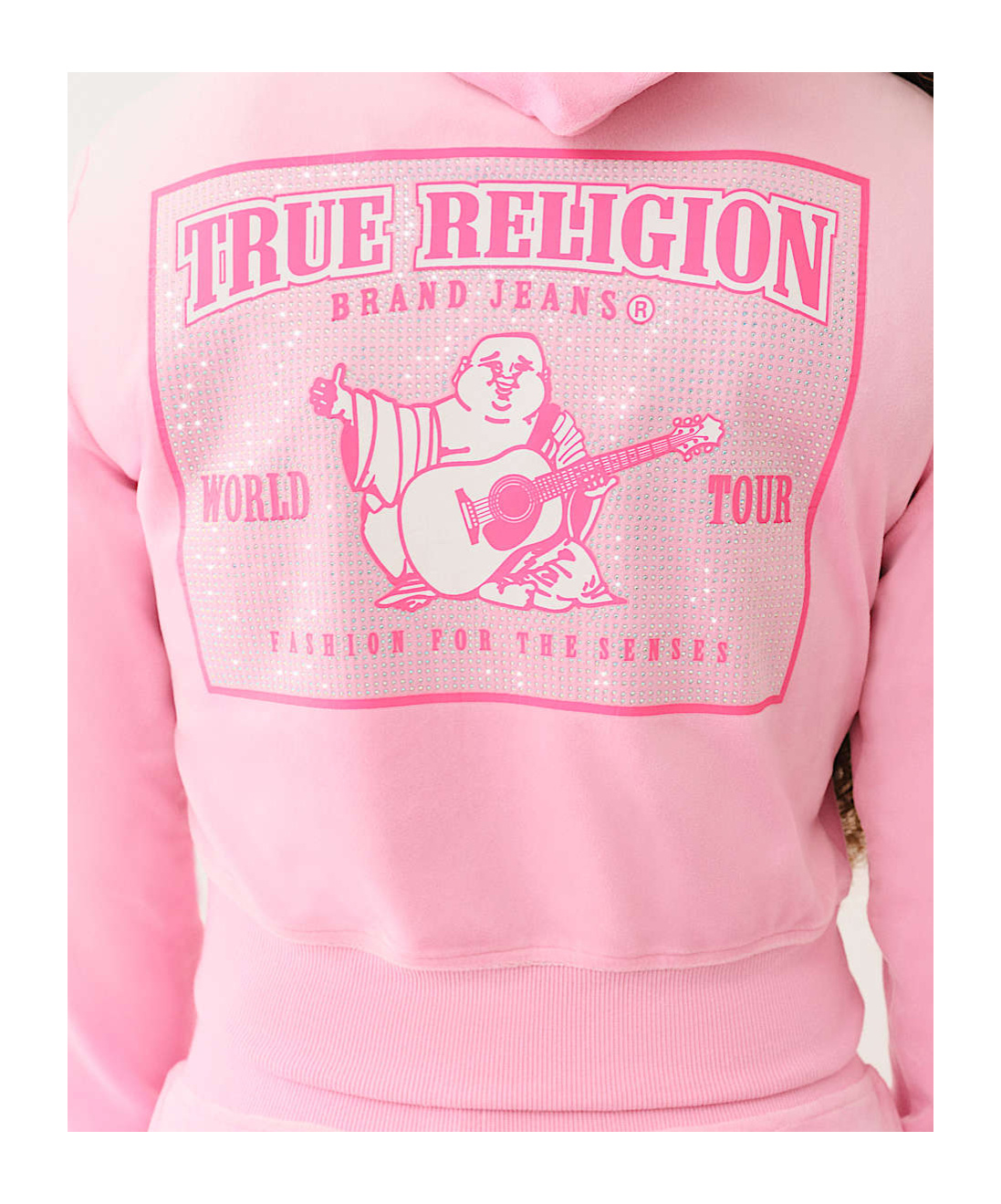 TRUE RELIGION VELOUR CRYSTAL SHRUNKEN ZIP HOODIE 