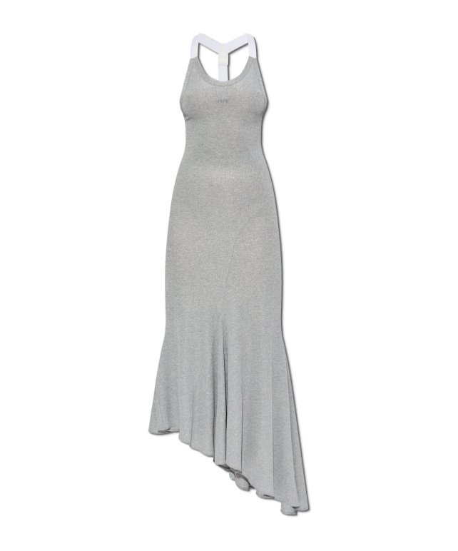 Off-white Ribbed-knit Midi Dress In Gray