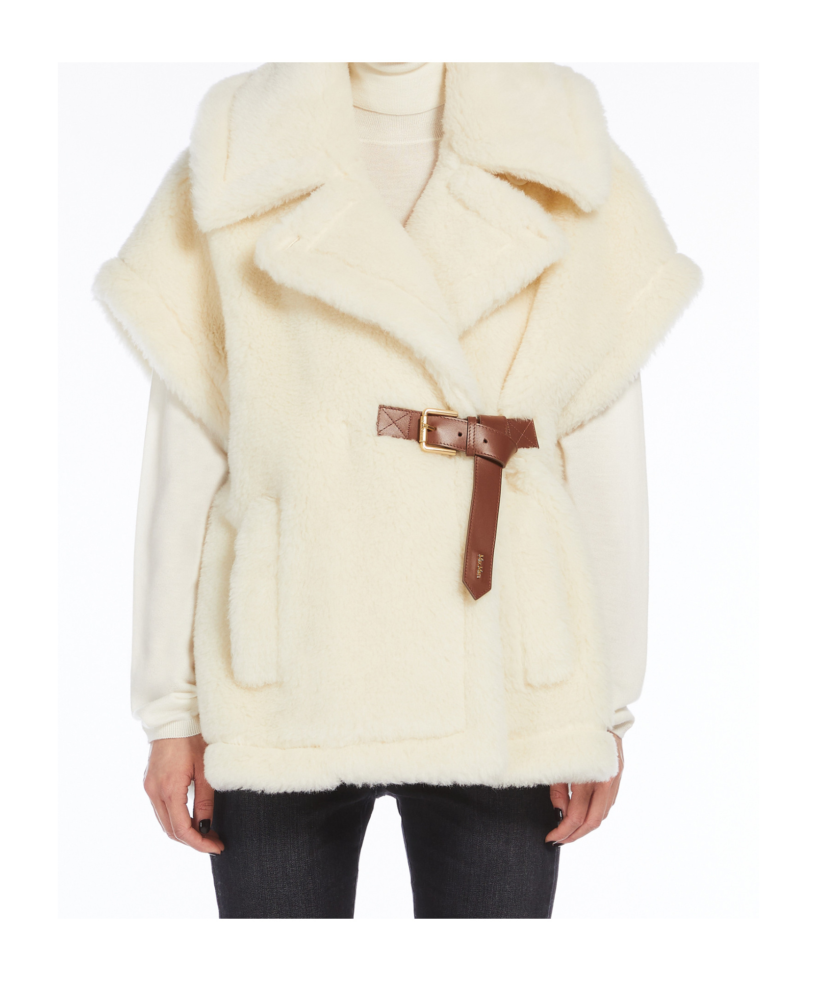Max Mara Newabavo Double-breasted Shearling Coat In Neutral
