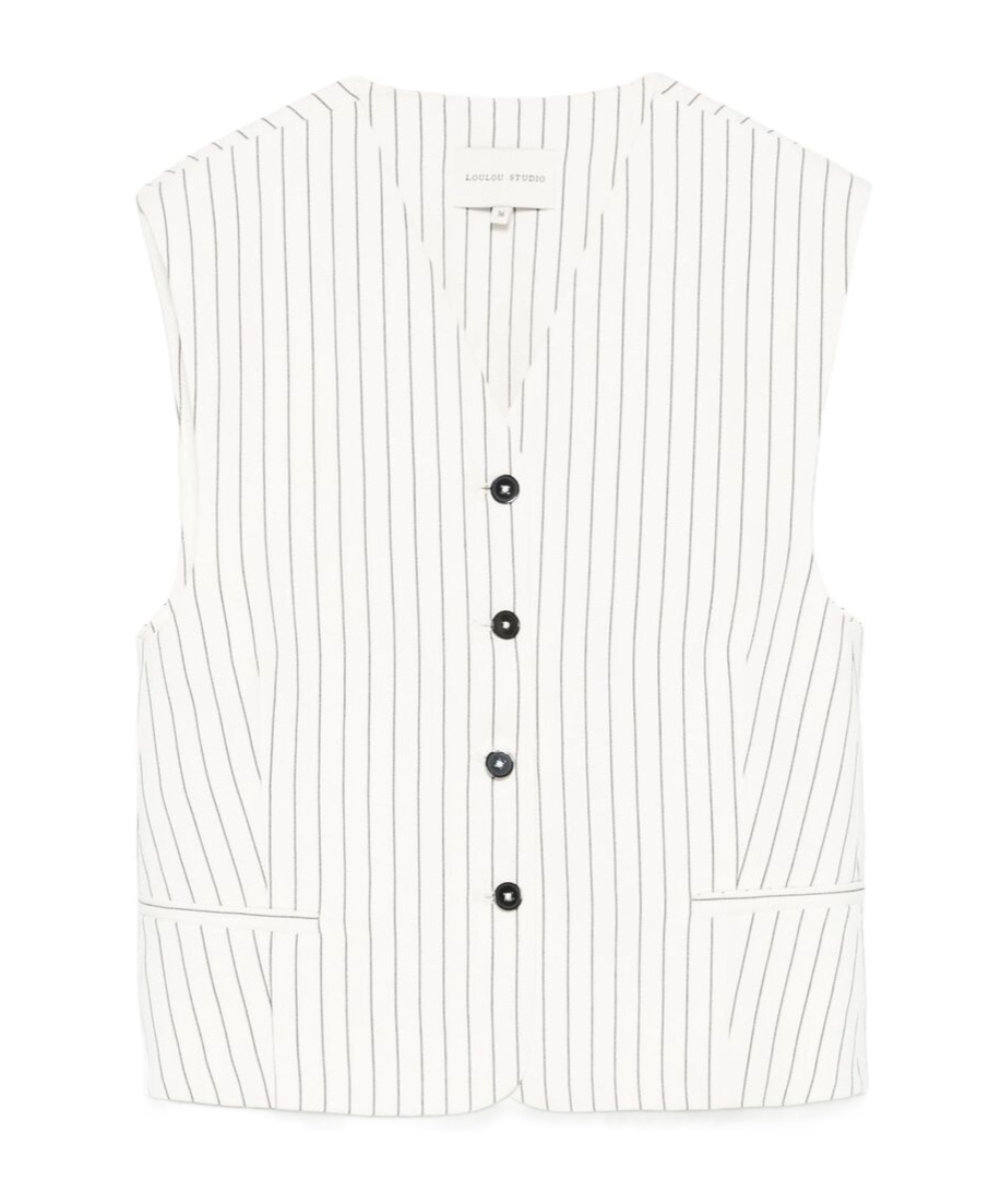 Shop Loulou Studio Striped Vest In Black
