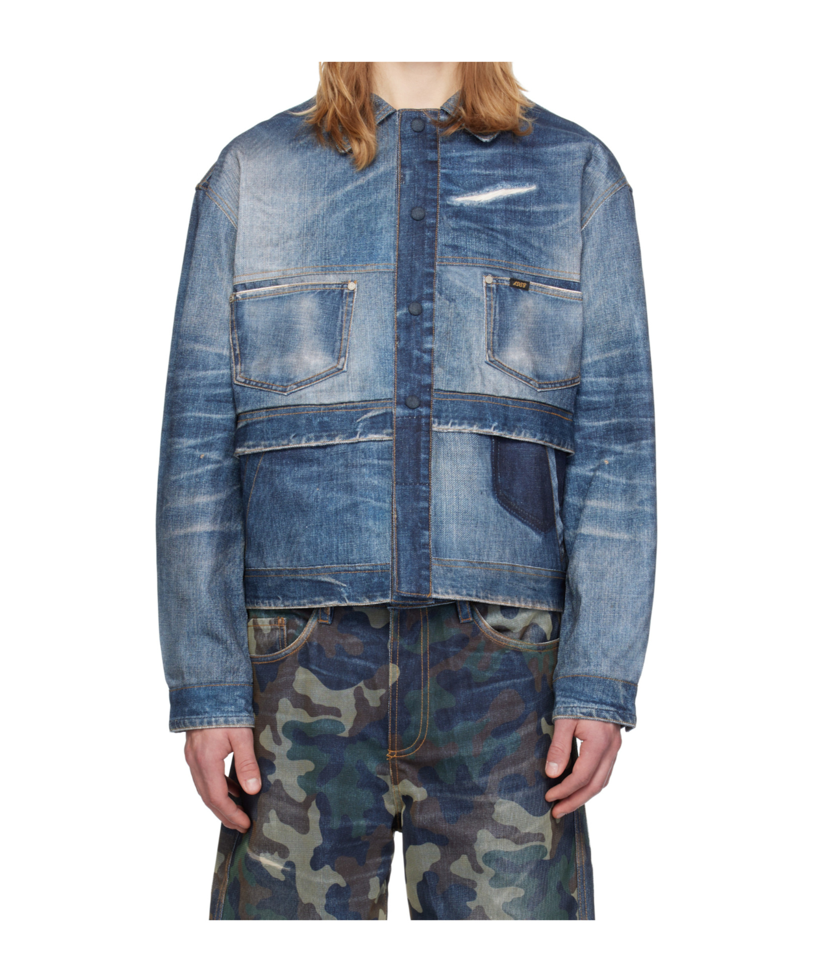 Andersson Bell Trompe L'oeil Double Waist Denim Jacket In Blue