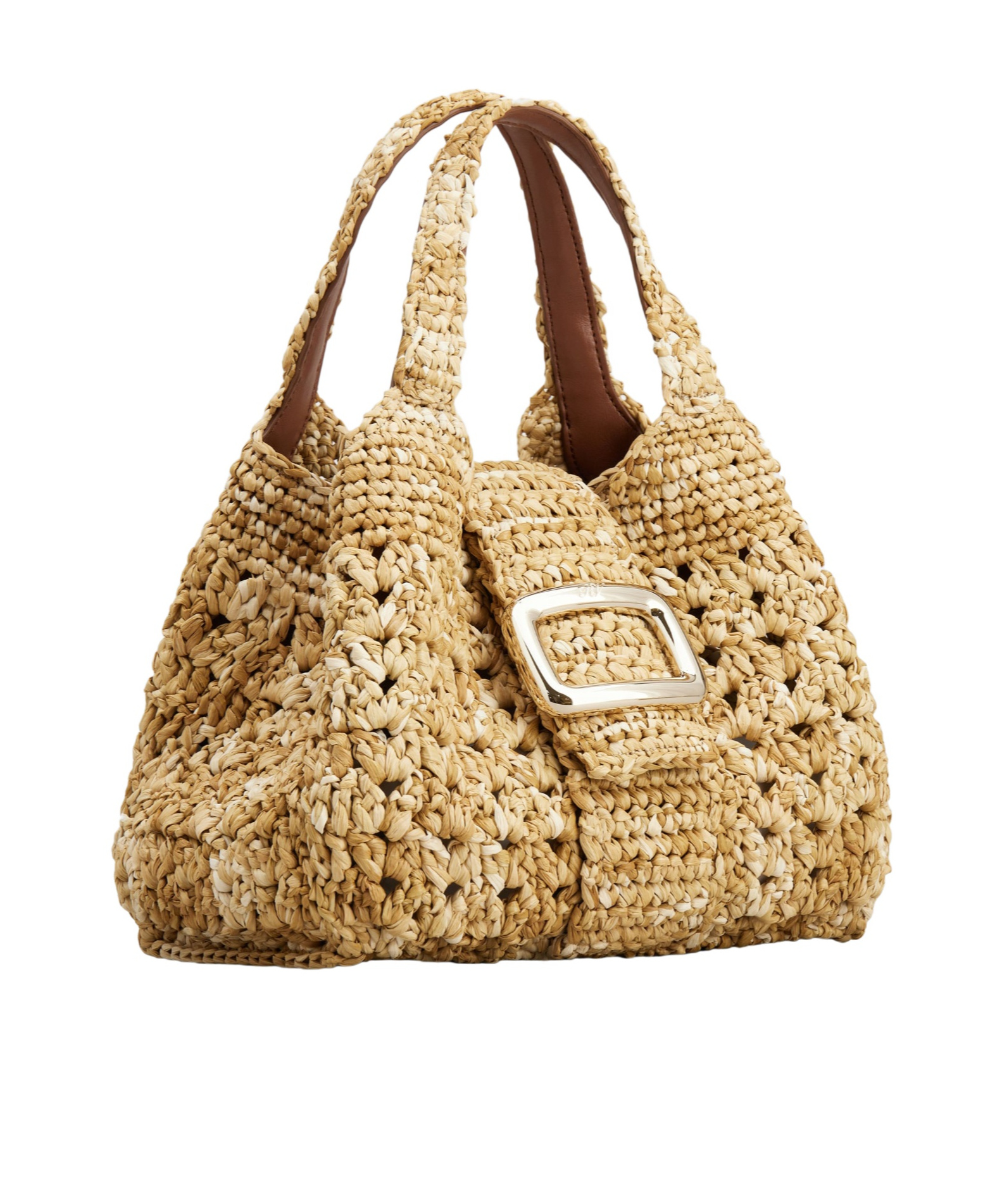 Roger Vivier Logo Engraved Woven Shoulder Bag In Nude
