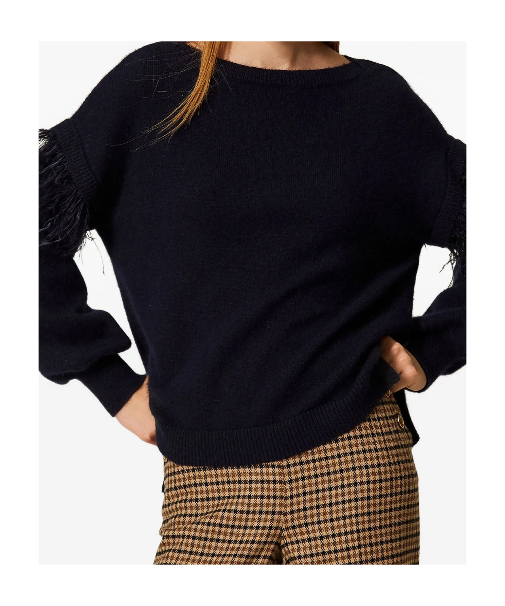Twinset Feather-trim Sweater In Black
