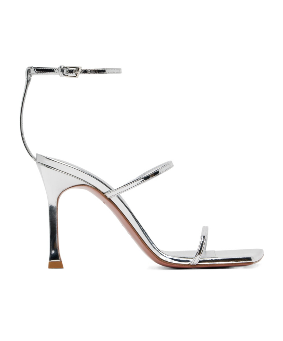 Amina Muaddi Maya 95mm Metallic Leather Sandals In White