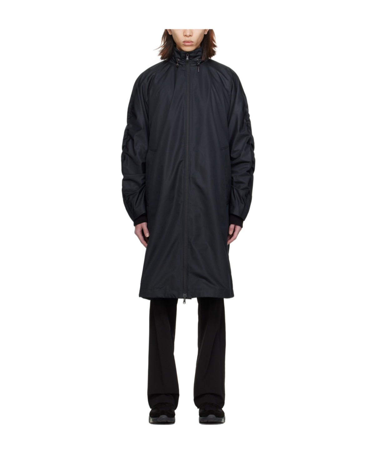Wooyoungmi Pleated Stand-neck Coat In Black