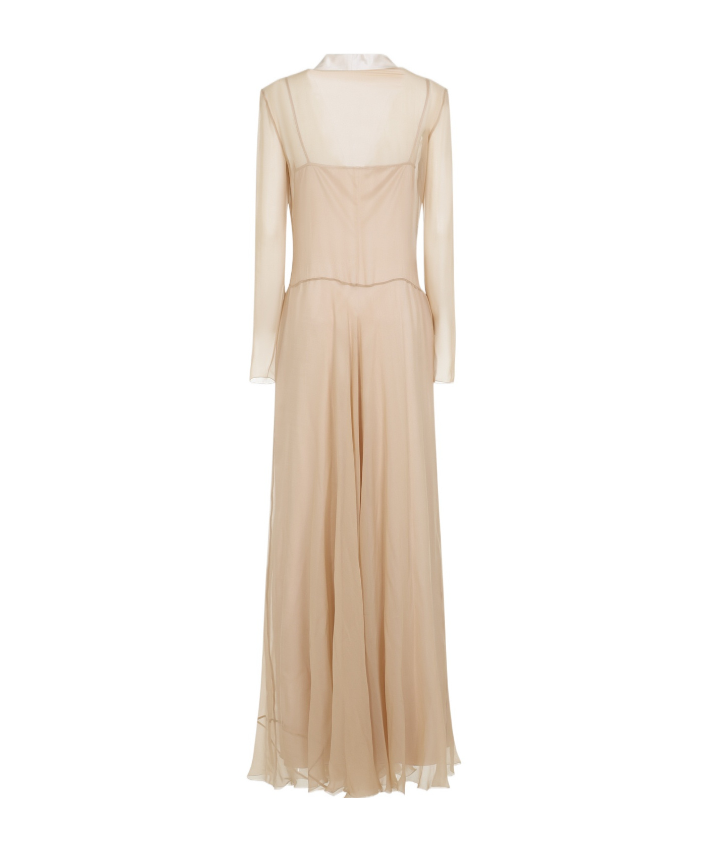 Alberta Ferretti Sheer Long Dress With V-neckline And Sleeves In Brown