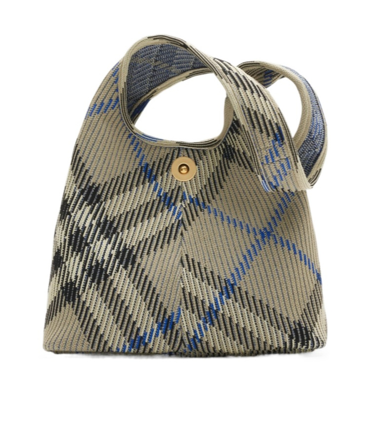 Burberry Large Check Knitted Shoulder Bag In Nude