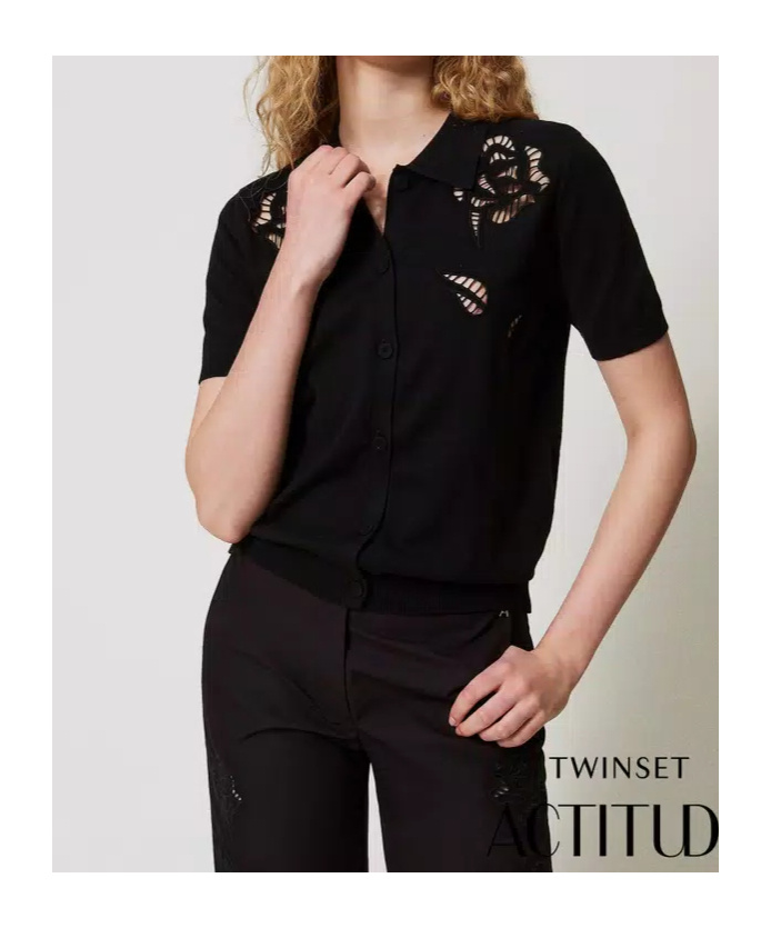 Twinset Twin-set Short Sleeve Shirt With Broderie-anglaise Detailing