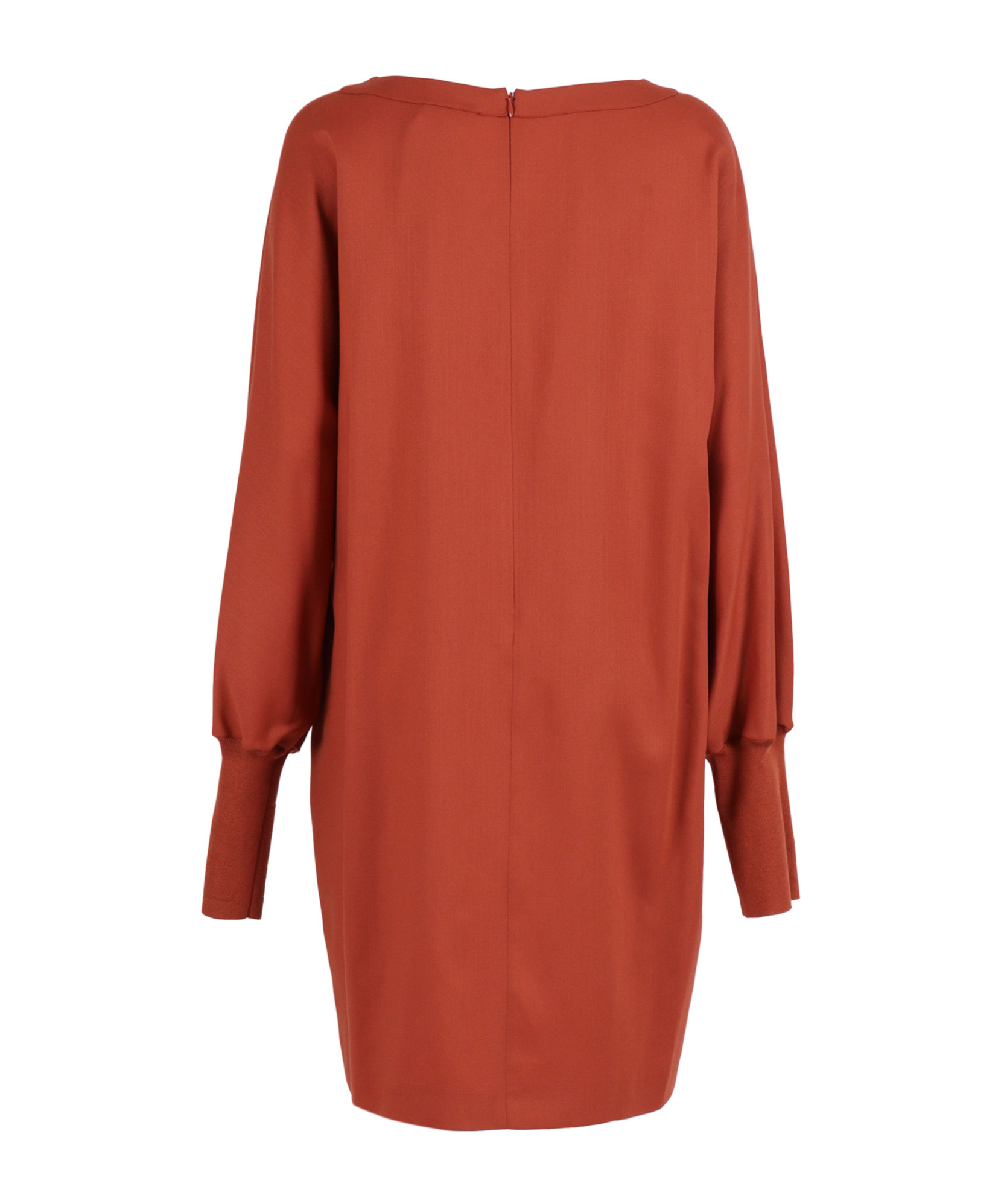 Antonelli Loose Mini Dress With Long Puff Sleeves And Chain Detail In Brown