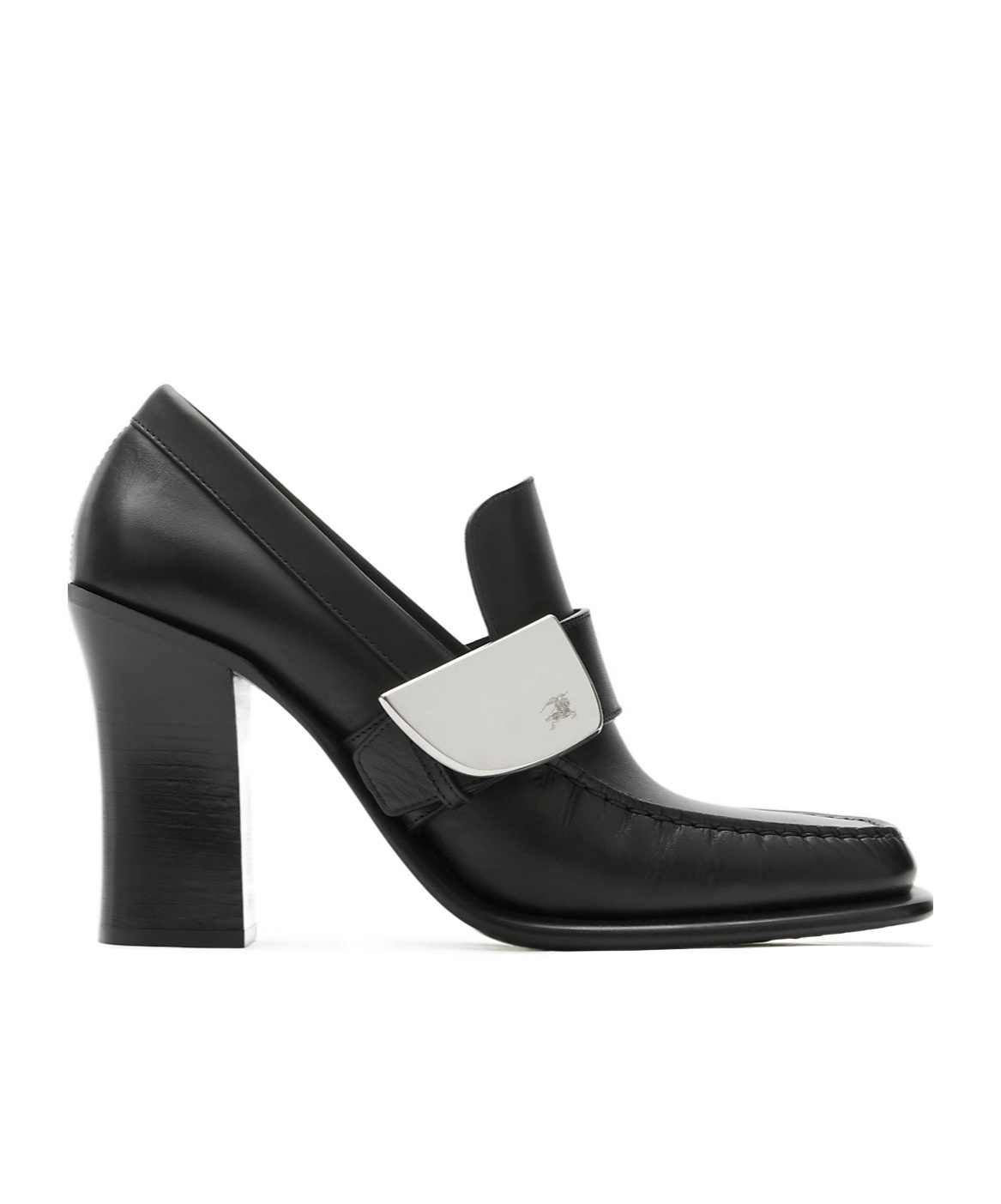 Burberry Leather London Shield High Heeled Loafers In Black