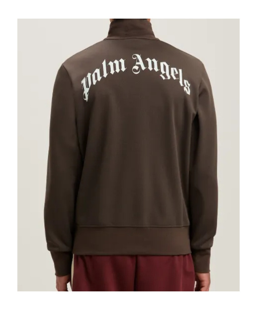 Palm Angels Chocolate Brown Jacket With Roll Neck And Logo Detail In Brown
